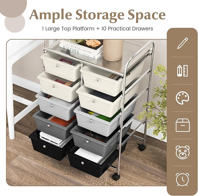 GOFLAME 10-Drawer Rolling Storage Cart, Art Craft Storage Organizer on Wheels - Image 4