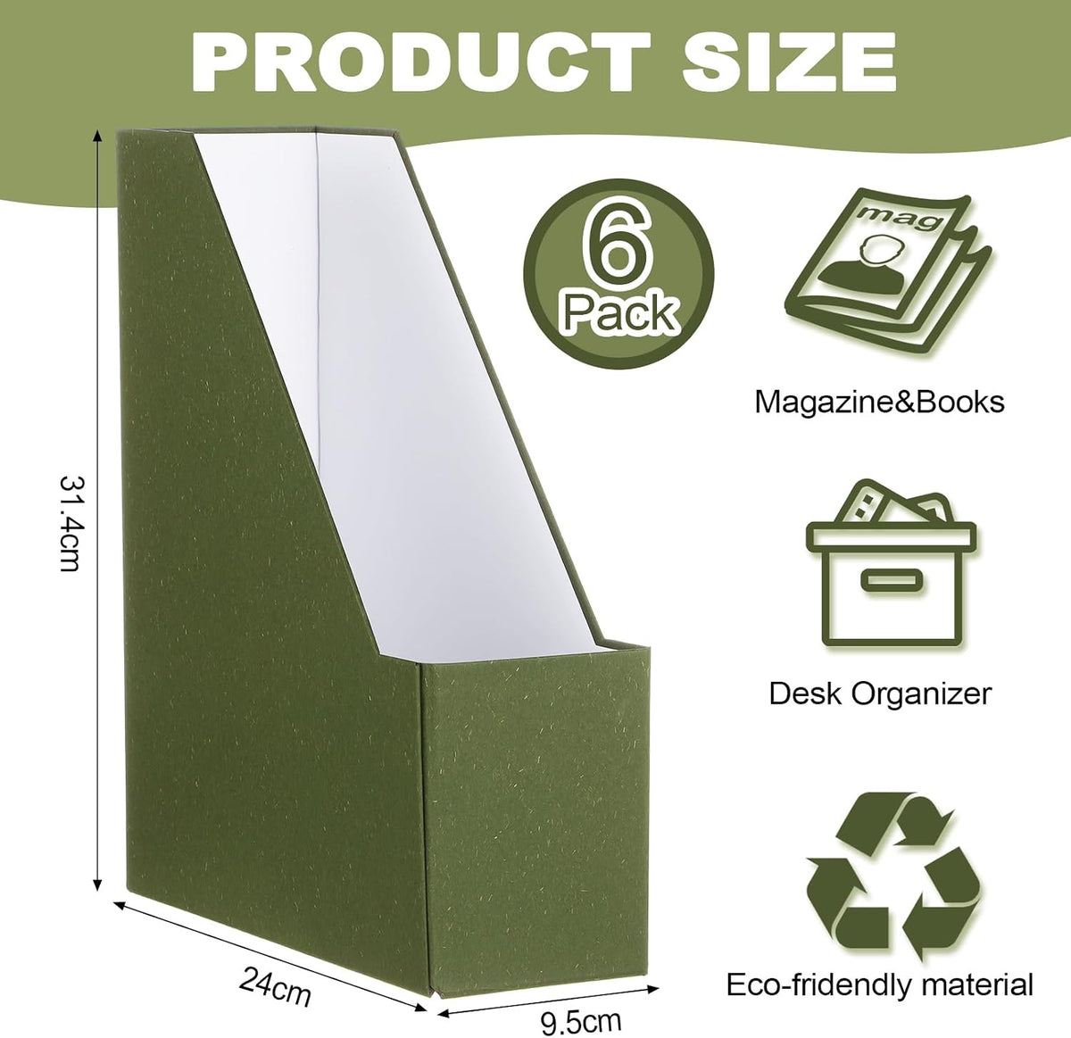 Gueevin Set of 6 Magazine File Holders, Sturdy Cardboard Desk Magazine Organi...