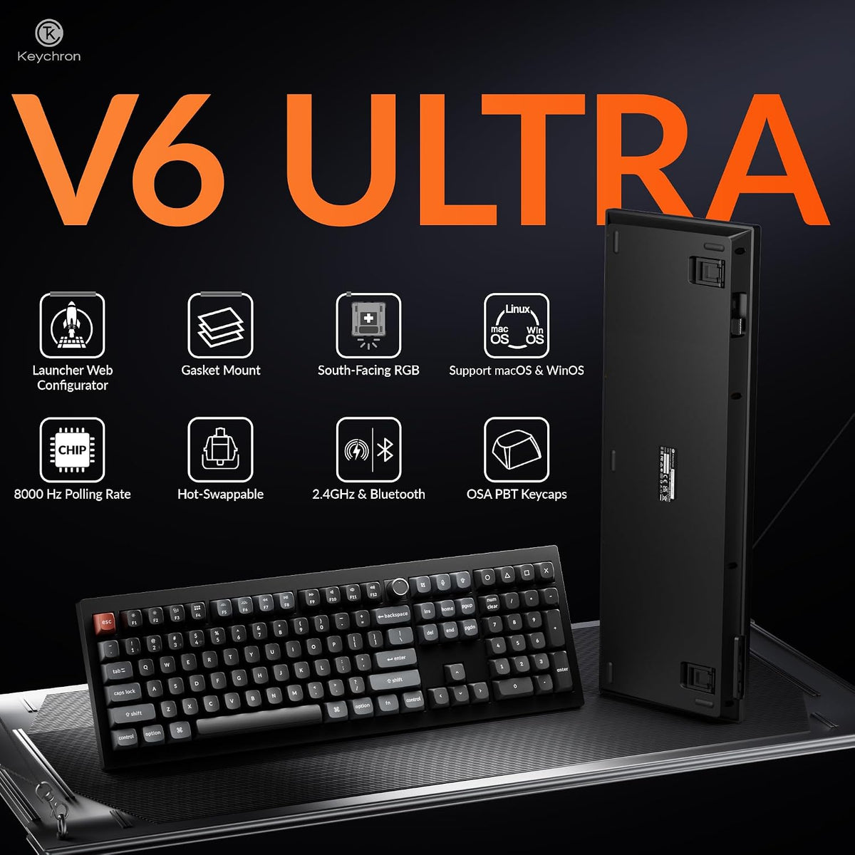 Keychron V6 Ultra 8K Wireless Mechanical Keyboard, 8000Hz Polling Rate Tri-Mo...