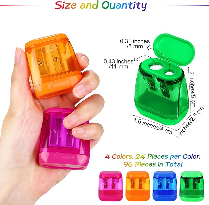 Aodaer 96 Pieces Manual Pencil Sharpeners Dual Hole Compact Sharpener - Image 2