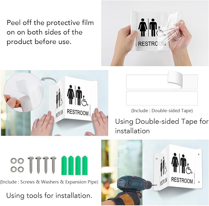 Faittoo Restroom Sign, Bathroom Signs, 4 Pack 6 x 8 Inches Acrylic Sign - Image 5