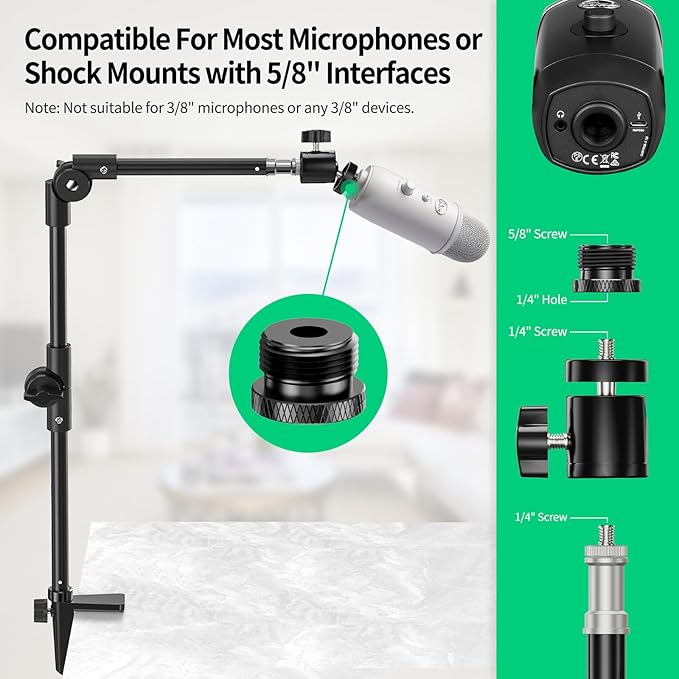Webcam Stand Camera Mount with Phone Holder & 5/8" Screw, 22in Flexible - Image 6