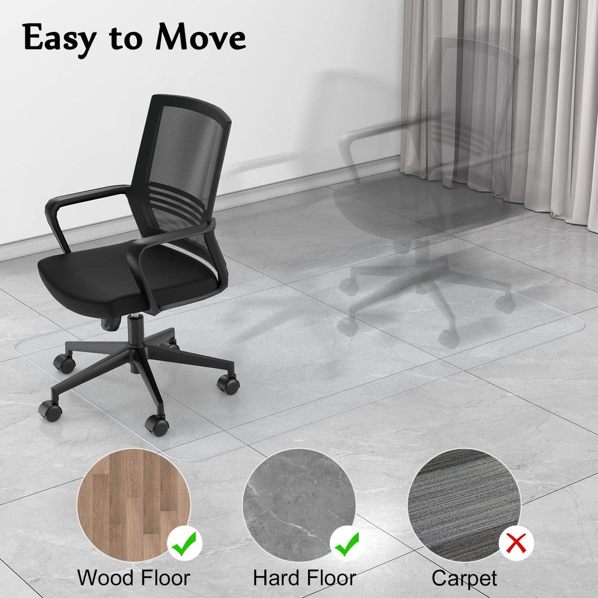 Blvornl Office Chair Mat for Hard Wood Floor, Transparent, 51 X 63in