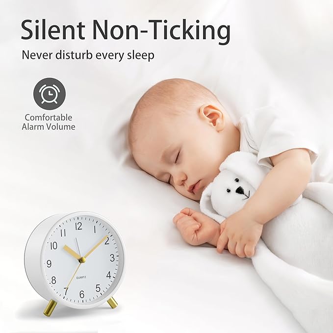 Analog Alarm Clock, 4 inch Super Silent Non Ticking Small Clock - Image 2