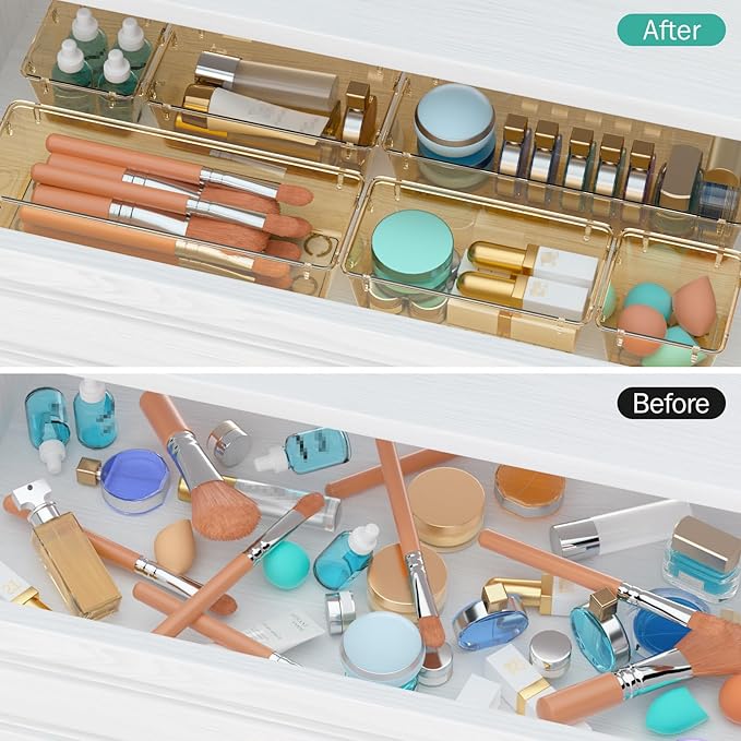 WOWBOX 12 Pack Clear Drawer Organizer Set, Acrylic Drawer Storage Trays - Image 4