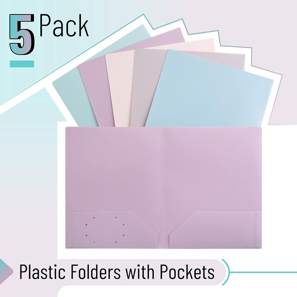 Mr. Pen- Plastic Folders with Pockets, 5 pcs | Aesthetic File Folder with Business Card Slot, 2-Pocket Folder, Back to School, Office, Filing Supplies