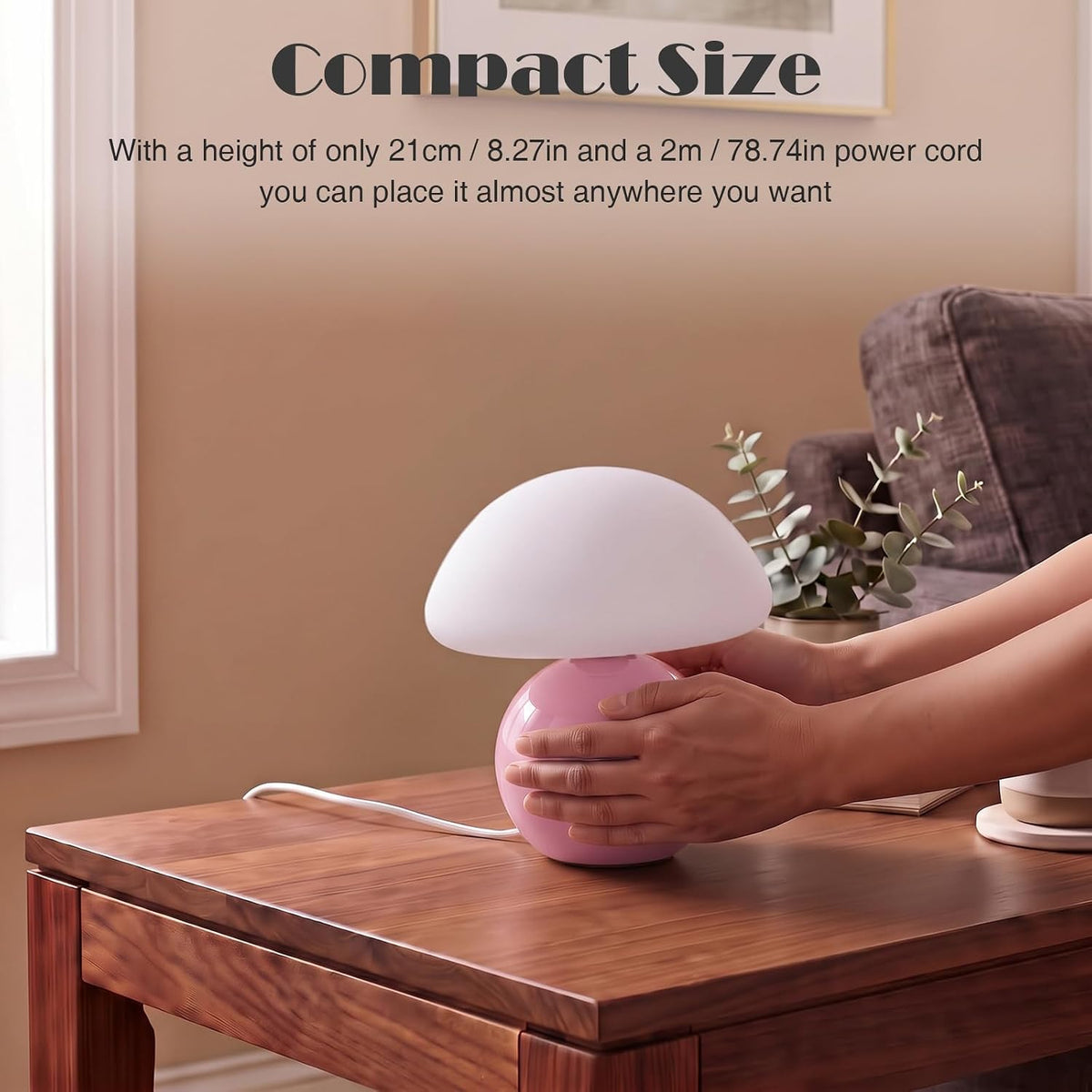 Cute Small Mushroom Lamp, PE Lampshade, Ceramic Base, Adjustable Light Color ...