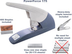 PowerForce 175 Heavy Duty Flat Clinch Office Stapler, 20 to 175 Sheets Using one Size 3/4" Leg-Length Staple, Includes 400 Staples and a Staple Remover