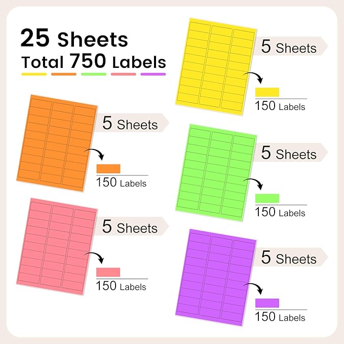 THEBLUETOUCH 1" x 2-5/8" Neon Labels – 750 pcs Printable Labels Stickers - Image 3