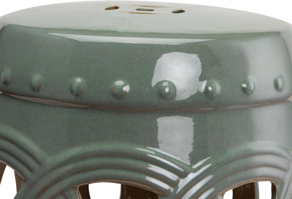 Outsunny 14" x 17" Ceramic Garden Stool Strong Glazed Material Green