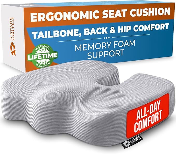 5 STARS UNITED Seat Cushion for Tailbone Pain Relief – Memory Foam Cushion for by 5STARSUNITED