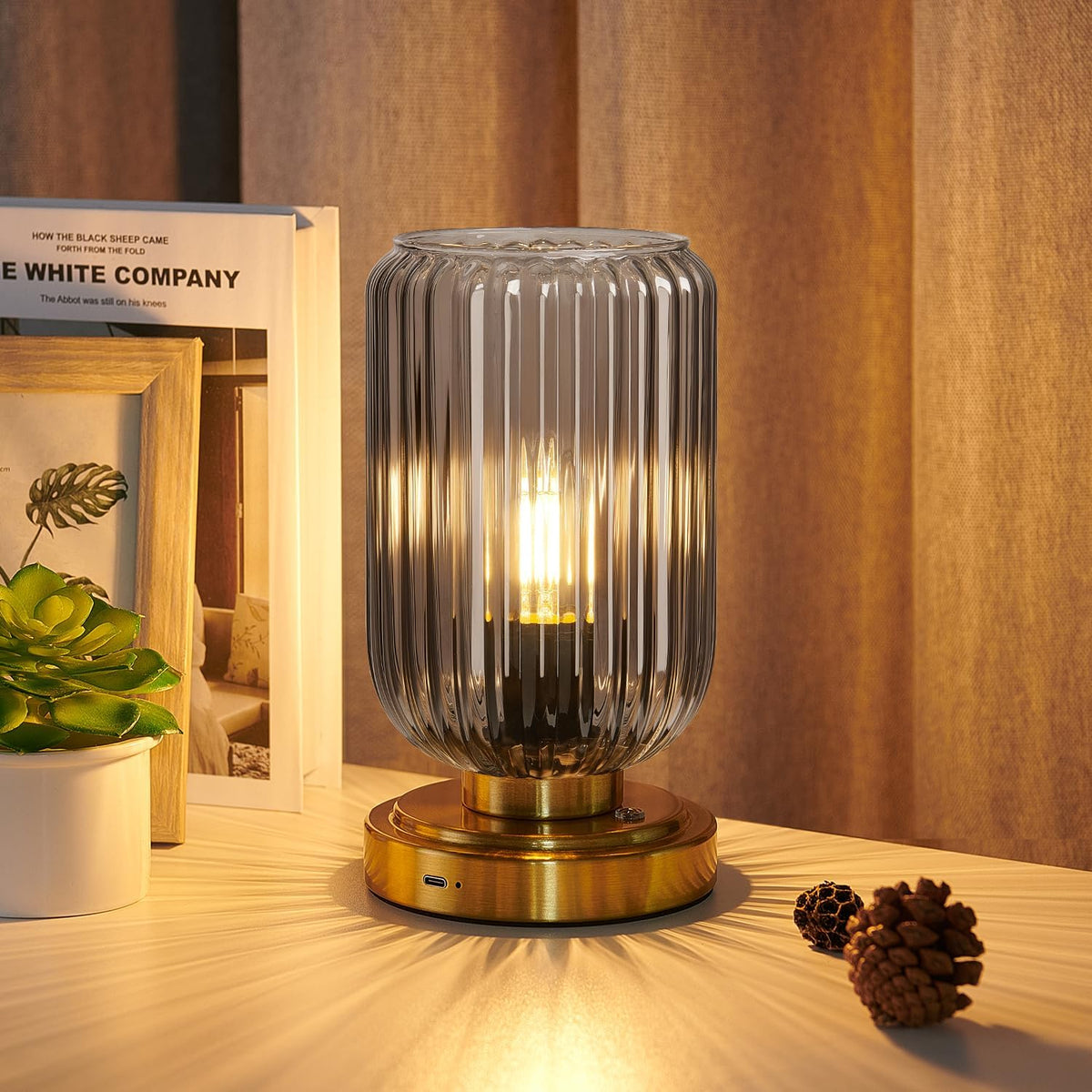 LightRound Cordless Table Lamp for Bedroom, Touch Stepless Dimmable
