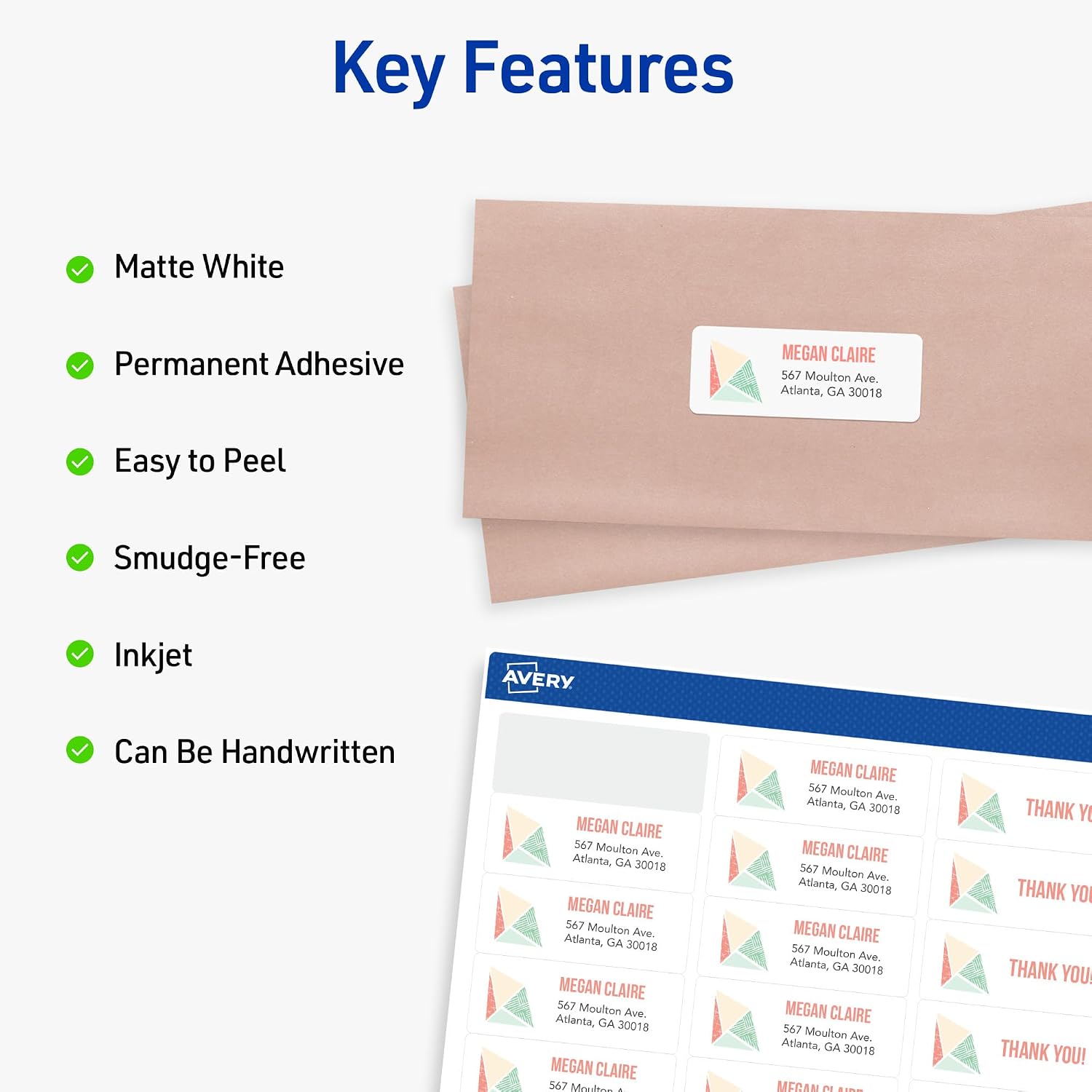 Avery® Easy Peel® Printable Address Labels, Sure Feed® Technology, 1" x 2-5/8" Customizable Stickers, White, 1,500 Blank Mailing Labels, Great for Mailing, Shipping, and More (2-Pack of 08160)