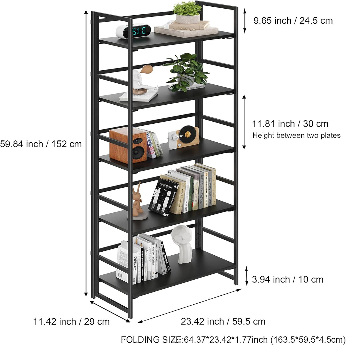 BHG Vintage Multifunctional Folding Bookshelf, No-Assembly Plant Stand Storag...