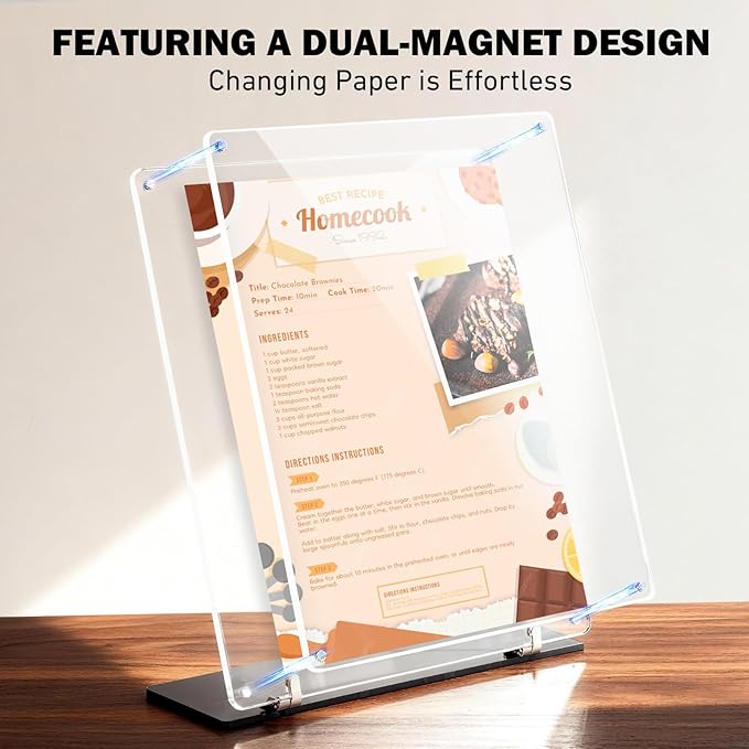 YHOLSDAS 180° Adjustable Acrylic Sign Holder 8.5"x11", Magnetic Table Paper - Image 2