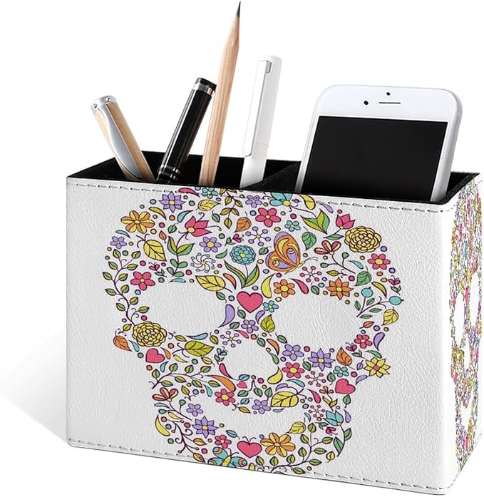 Famame Abstract Floral Leaves Skull Pencil Holder - Image 2
