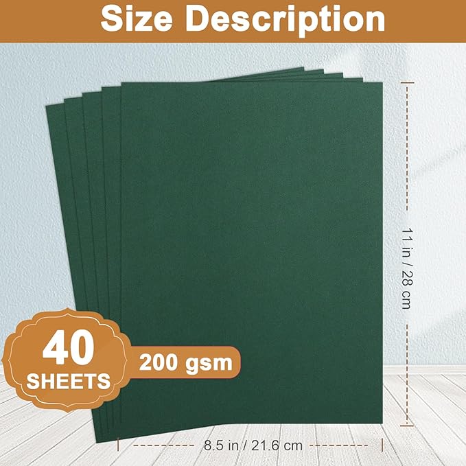 Silunkia 40 Sheets Dark Green Cardstock 8.5 x 11 Crafts Paper, 200gsm/75lb - Image 2