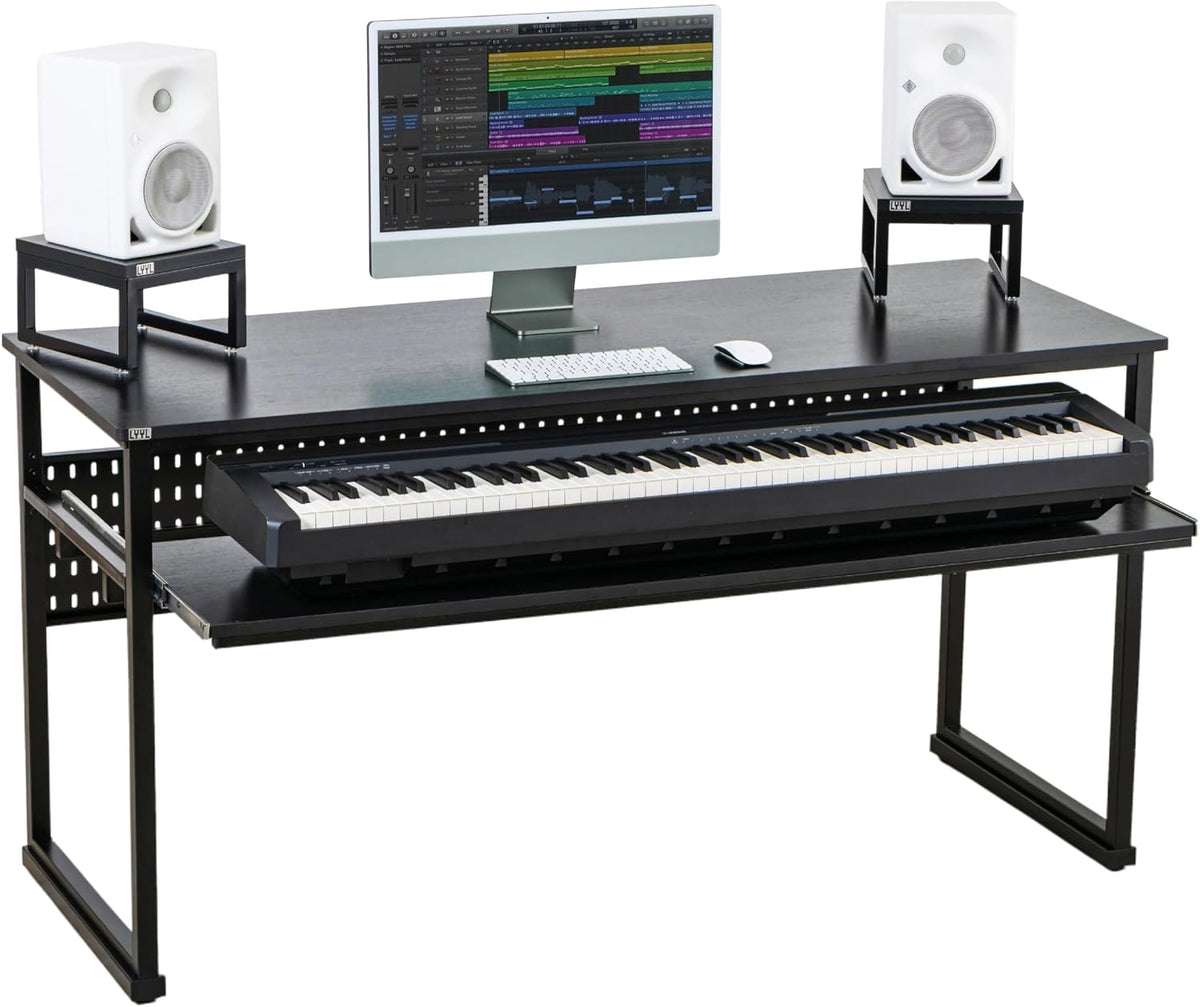 Music Studio Desk with Keyboard Tray and Height Adjustment Bracket, for Full ...