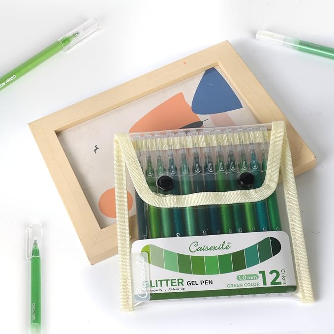 CAISEXILE 12 Green Glitter Gel Pens Set, 1.0 mm Fine Point - Image 7