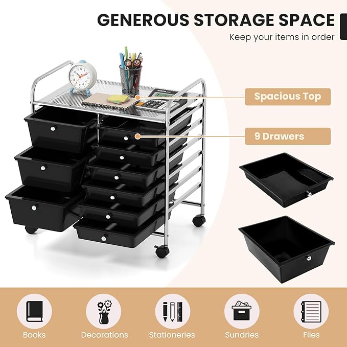 LDAILY 9 Drawer Rolling Storage Cart, Rolling Cart - Image 5
