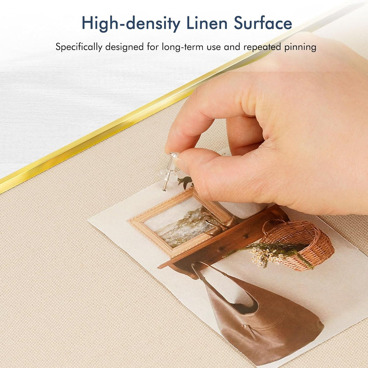DOLLAR BOSS Linen Bulletin Board, 24'' x 18'', Golden Frame, ...
