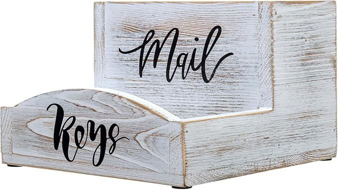 MyGift Shabby Whitewashed Solid Wood Mail Holder and Key Organizer Entryway - Image 7