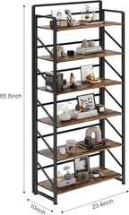 JSB No Assembly Folding Bookshelf, 6 Tier Industrial Metal Book Shelf - Image 3