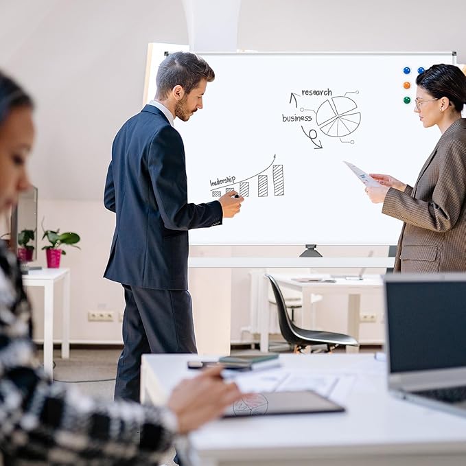 White Board on Wheels, 48 x 32 Inches Height-Adjustable Large Rolling Whiteboard - Image 9