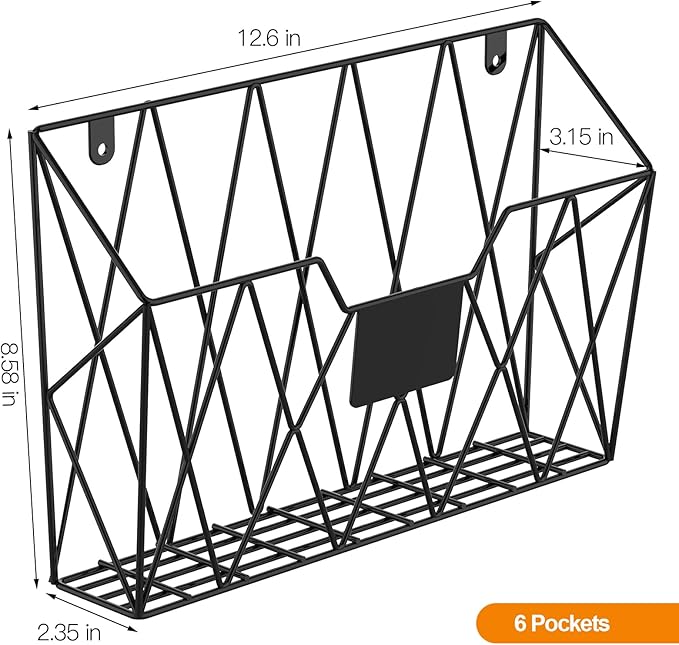 CADUKE 6 Pack Wall File Organizer, Metal Hanging Folder Holder Mail Magazine - Image 2
