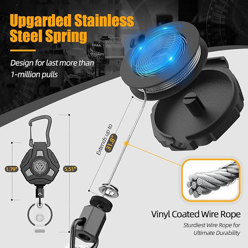 1 Pack Retractable Keychain Heavy Duty, Badge Reels Retractable, Tactical ID - Image 2
