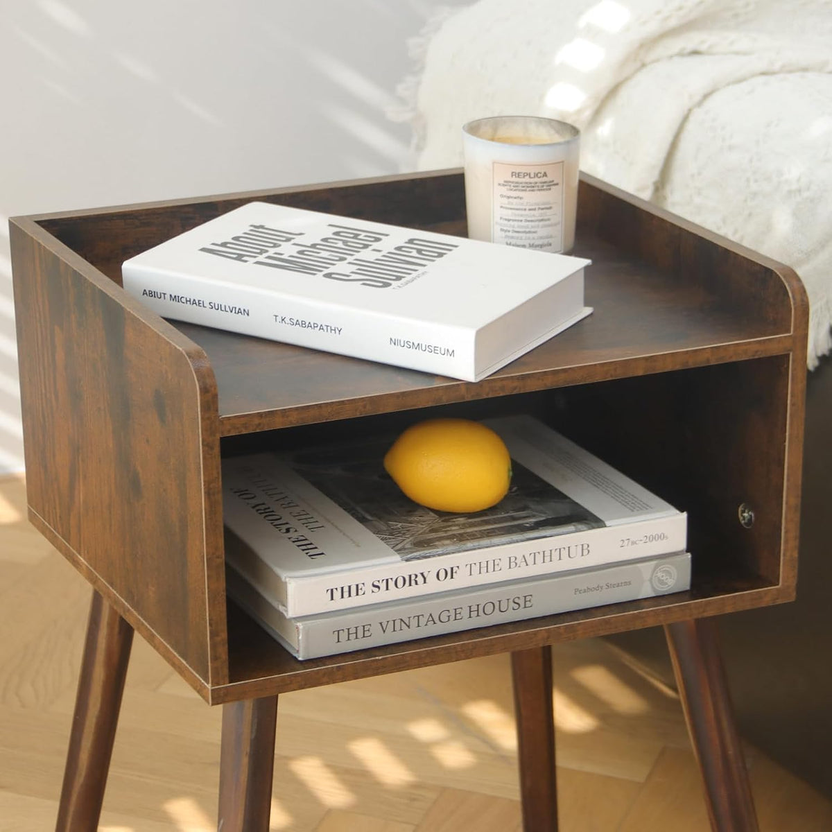 MaxSmeo Nightstand, Mid Century Modern Side Table Bedroom with Storage