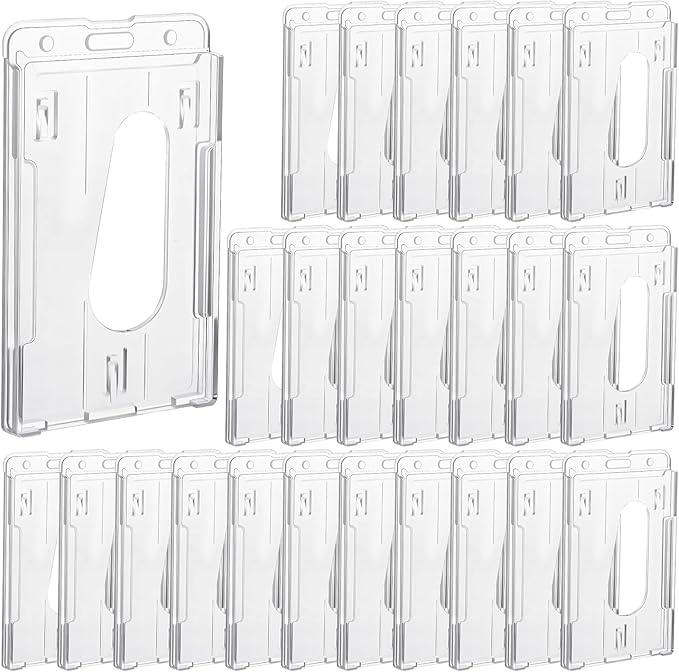 25 Pack Vertical 2-Card Badge Holder, Heavy Duty Hard Plastic ID Card Holder by Unknown