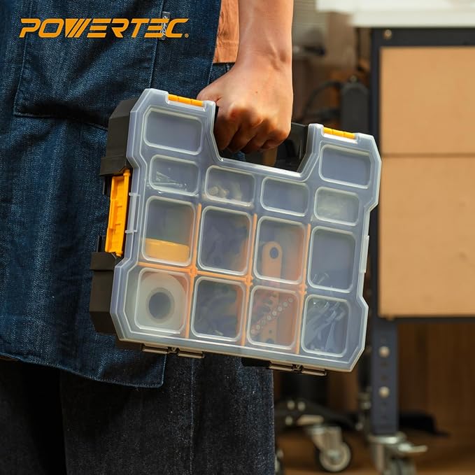 POWERTEC Small Parts Organizer & Tool Box – 14 Compartments, Stackable Storage - Image 6