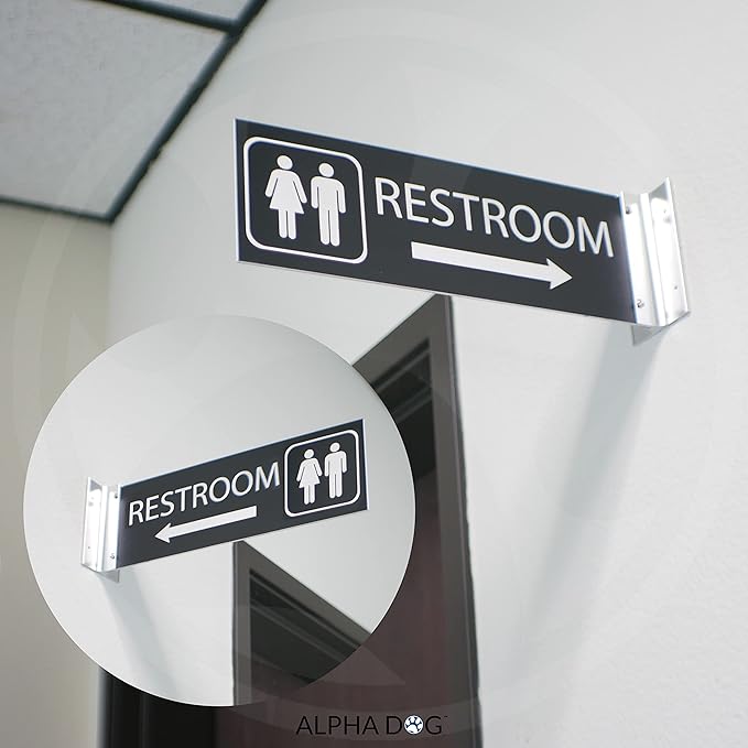 ALPHA DOG SIGNS Corridor Projecting Hallway Bathroom Sign, Left Arrow, - Image 4