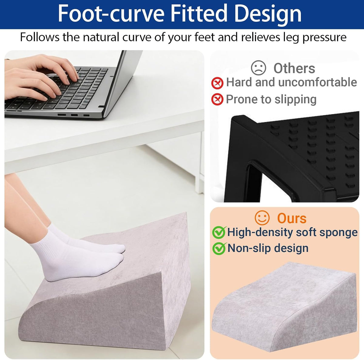 Foot Rest for Under Desk at Work, Ergonomic Under Desk Footrest with Washable...