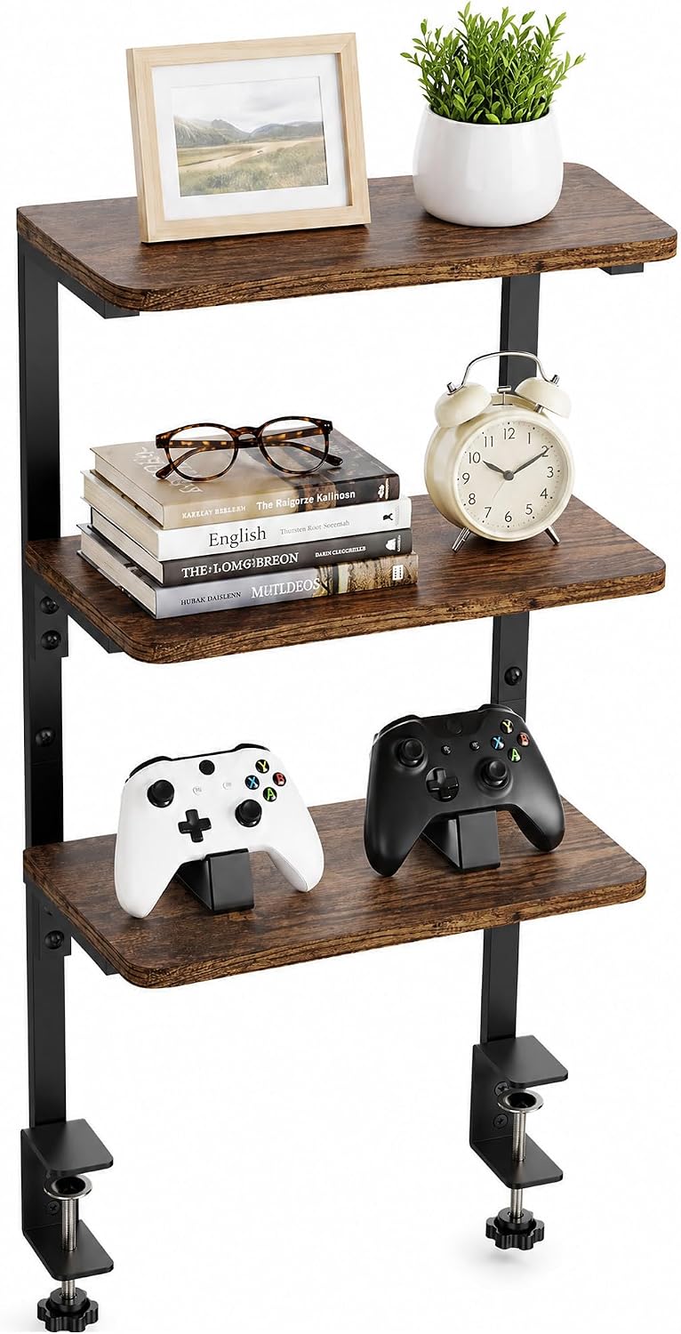 3-Tier Desk Shelf, Adjustable Clamp-On Desktop Organizer