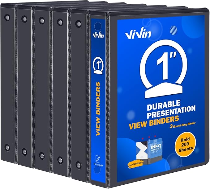 3 Ring Binder 1 Inch, ViVin Sturdy 1"-Round Ring Binder by ViVin