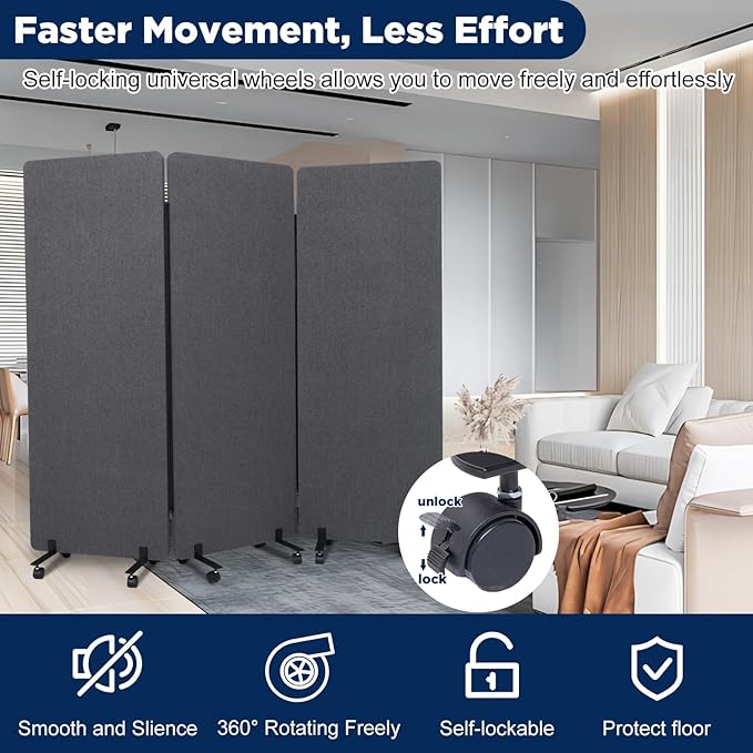 Sound Proof Dividers w/Wheels, Portable Office Wall Divider - Image 3