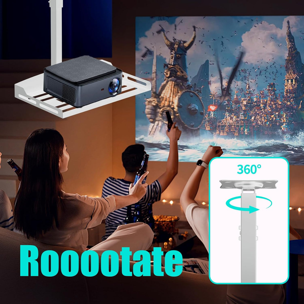Universal Projector Ceiling Mount with Tray - White