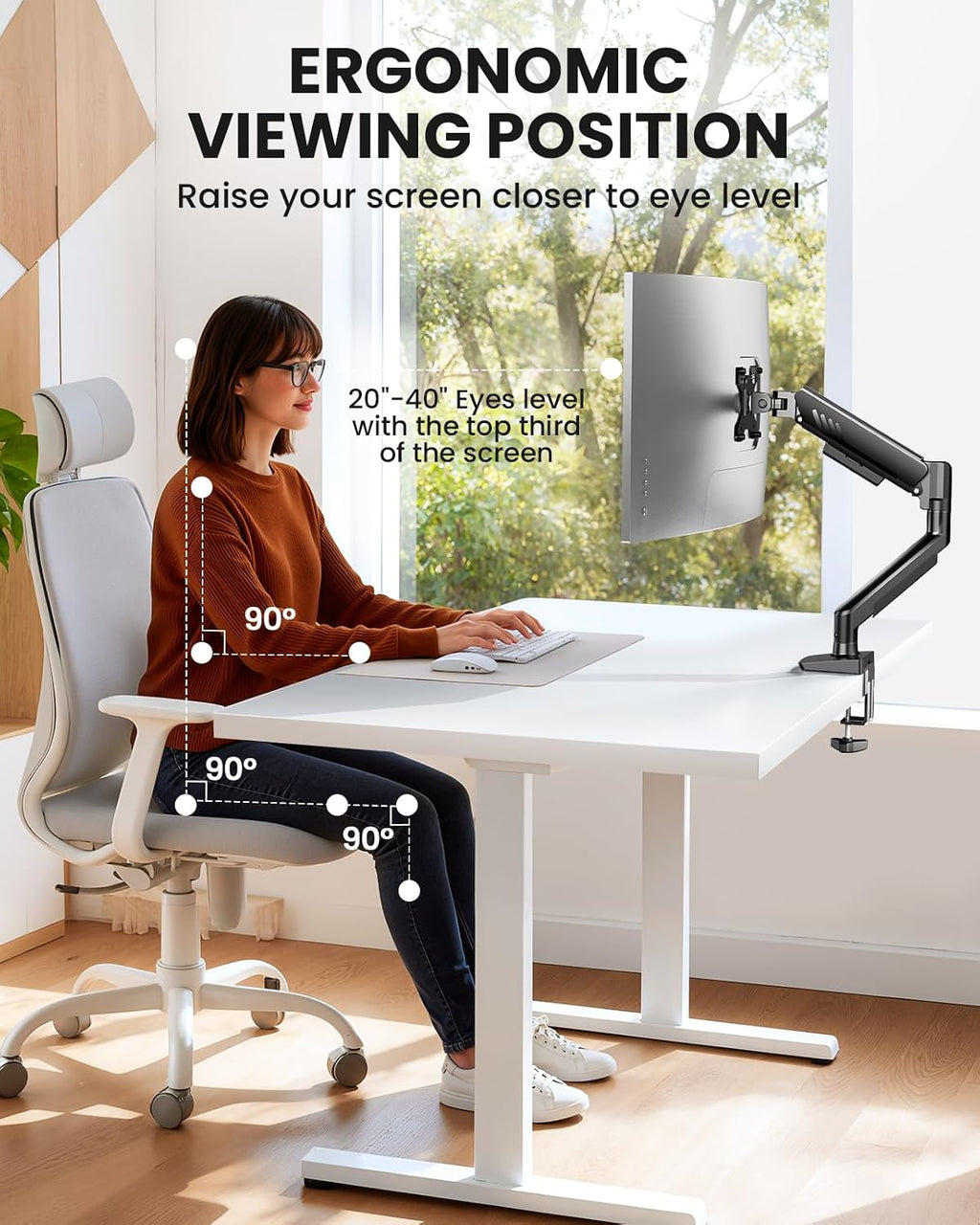 ergear single monitor arm, fully adjustable monitor mount on a desk or shelf