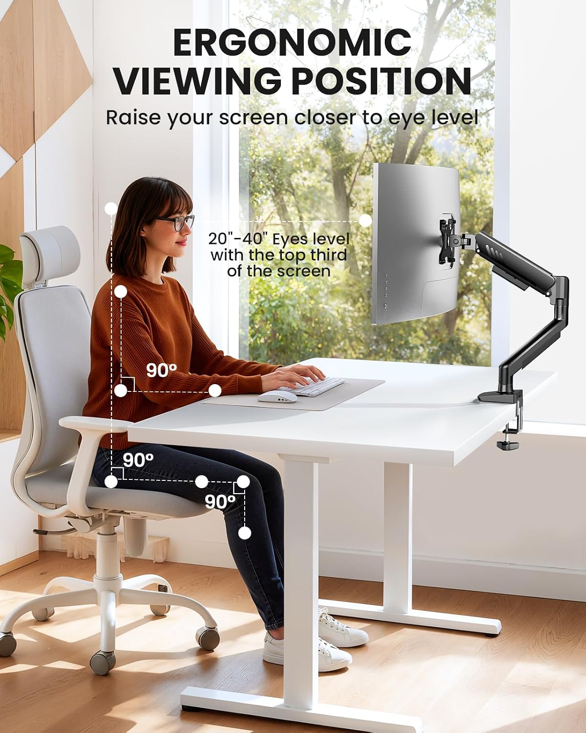 ergear single monitor arm, fully adjustable monitor mount on a desk or shelf