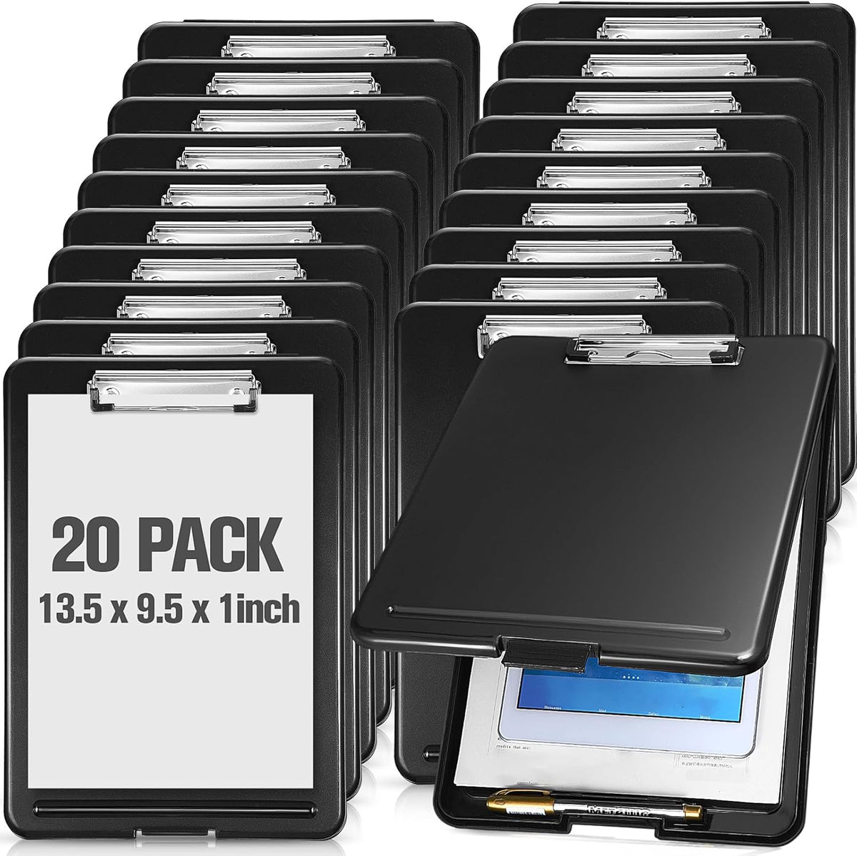 Mimorou 20 Pcs Clipboard with Storage, 9.5 x 13.5 Inch Plastic Heavy Duty