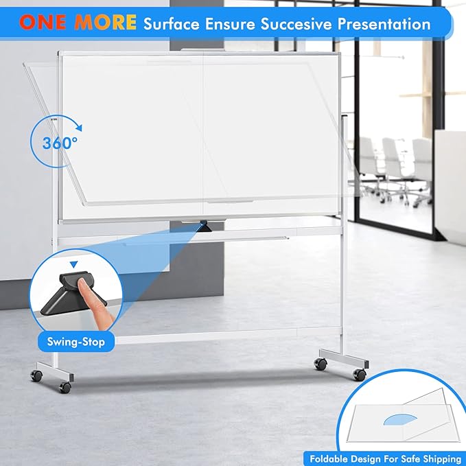 maxtek Rolling Whiteboard, Large Double Sided Standing Whiteboard - Image 3