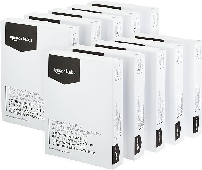 Amazon Basics Multipurpose Copy Printer Paper, 8.5 x 11 Inches, 20 lb, 10 Ream by AmazonBasics