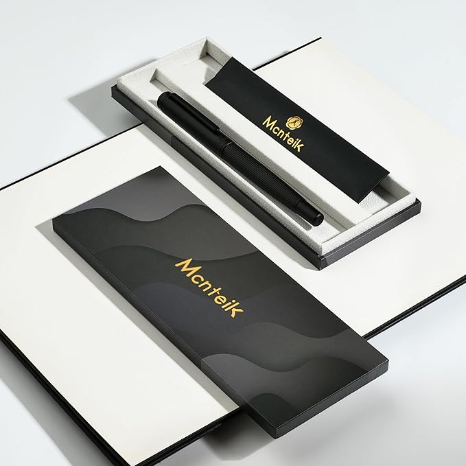MCNTEIK Matte Black Forest Fountain Pen, Exquisite Vertical Grooving Design - Image 7
