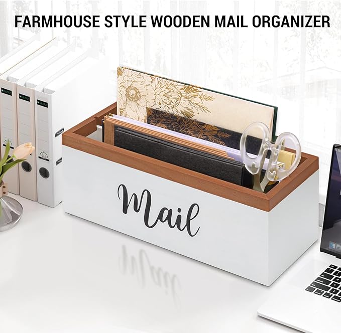 100% Real Wood Mail Organizer for Countertop, Dual-Sided Mail Script Design - Image 2