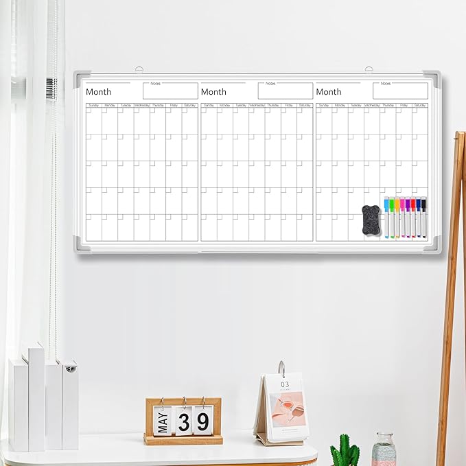 Lincia 36" x 18" Magnetic Horizontal 3 Month Dry Erase Calendar - Image 3