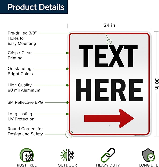 Custom Arrow, Custom Directional Sign, Right Arrow, 24x30 Inches, 3M EGP - Image 6