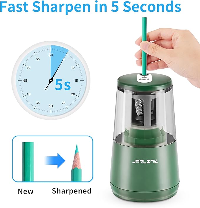 JARLINK Electric Pencil Sharpener, Heavy-Duty Helical Blade to Fast Sharpen - Image 2