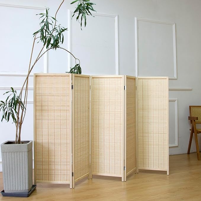 Furnnylane 5 Panel Short Room Divider Screen, Small Bamboo Panel Divider - Image 3